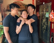 Cara Lin with her two sons, Jaben , left, and Terry.