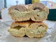 A scooped-out everything bagel with scallion cream cheese. Look at the gaps! Don't order this! (Jeremy Schneider | NJ Advance Media for NJ.com)