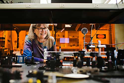 Donna Strickland in the laboratory.