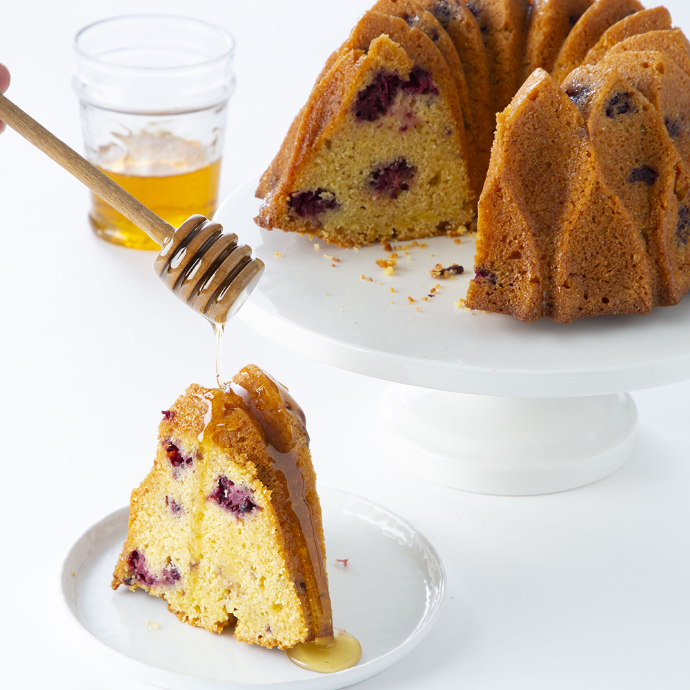 Honey Blackberry Cornmeal Bundt Cake