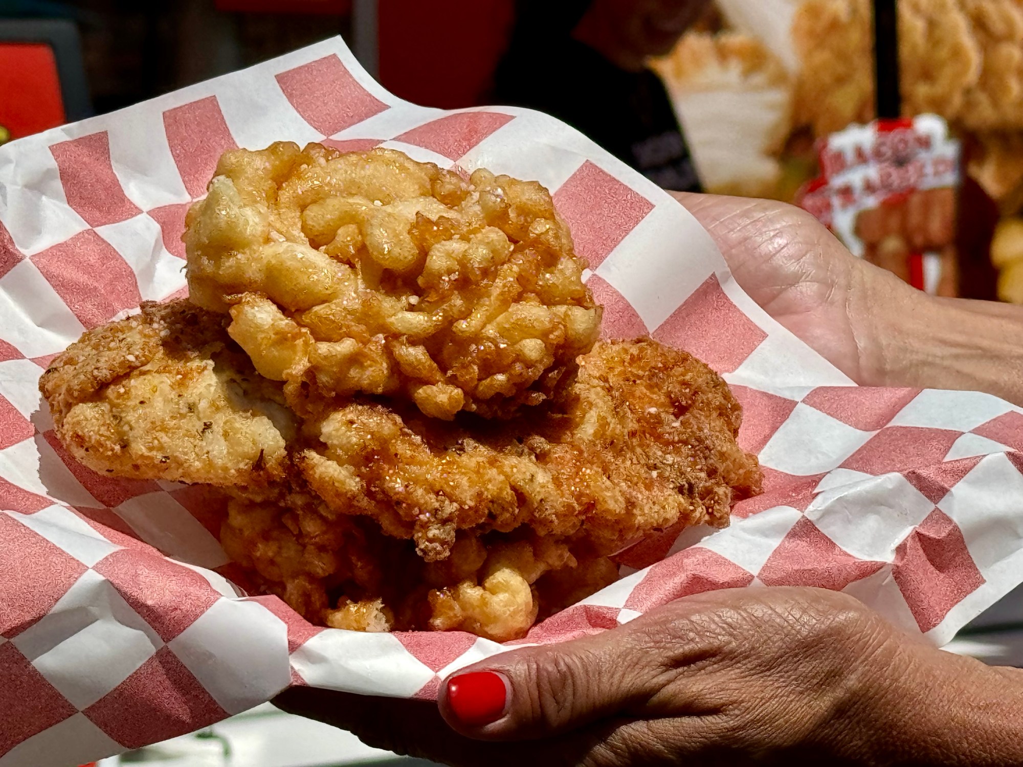 Funnel Cake Fried Chicken Sandwich at Chicken Charlie's. (Photo by Brock Keeling/SCNG)