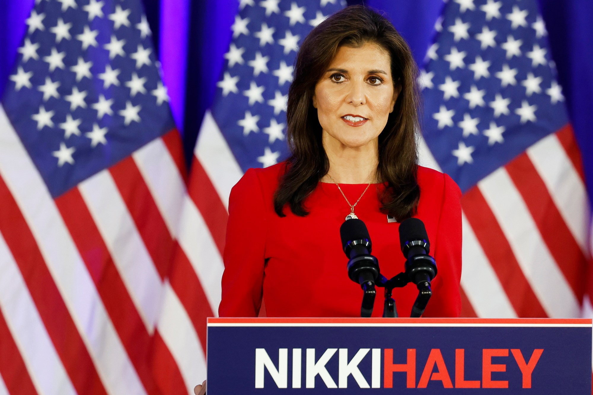 DANIEL ISLAND, SOUTH CAROLINA - MARCH 06: Republican presidential candidate and former U.N. Ambassador Nikki Haley announces the suspension of her presidential campaign at her campaign headquarters on March 06, 2024 in Daniel Island, South Carolina. Haley's announcement comes after losing all GOP primaries except Vermont in yesterday's Super Tuesday contests. (Photo by Anna Moneymaker/Getty Images)