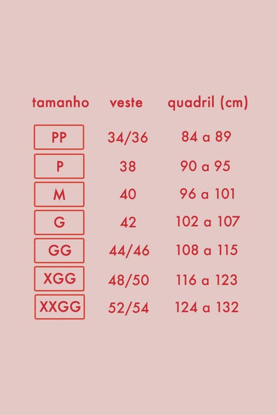 tabela de tamanhos pantys