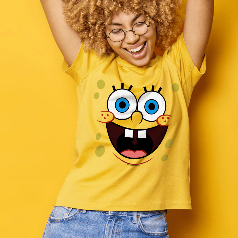 Camiseta manga corta Bob Esponja Pantalones Cuadrados Amarillo Big Face