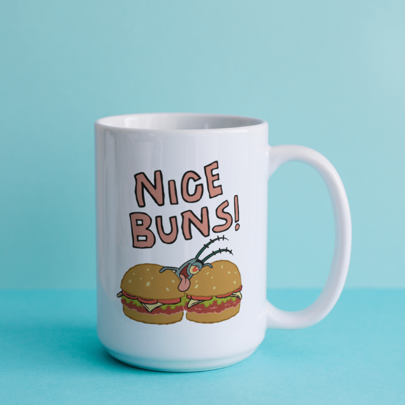 Tasse blanche Bob l'éponge SquarePants Chum Bucket Nice Buns