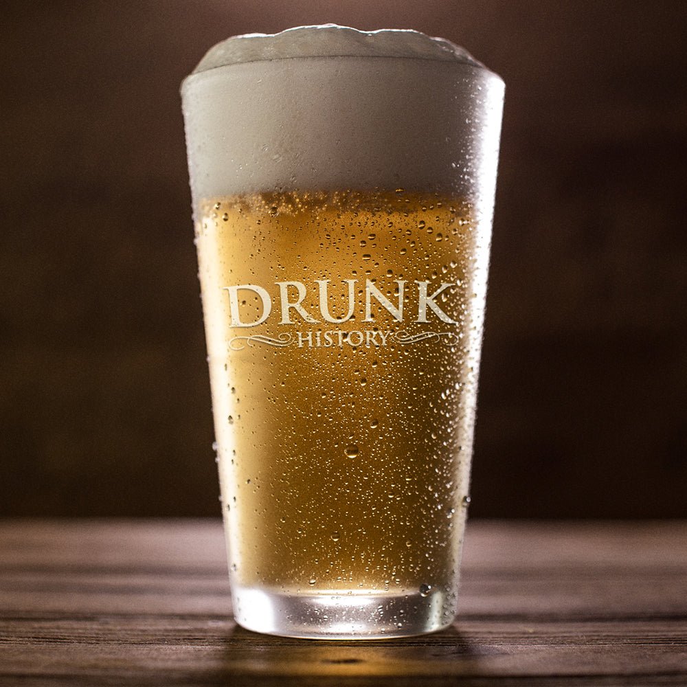 Drunk History Logo Laser Engraved Pint Glass - Paramount Shop