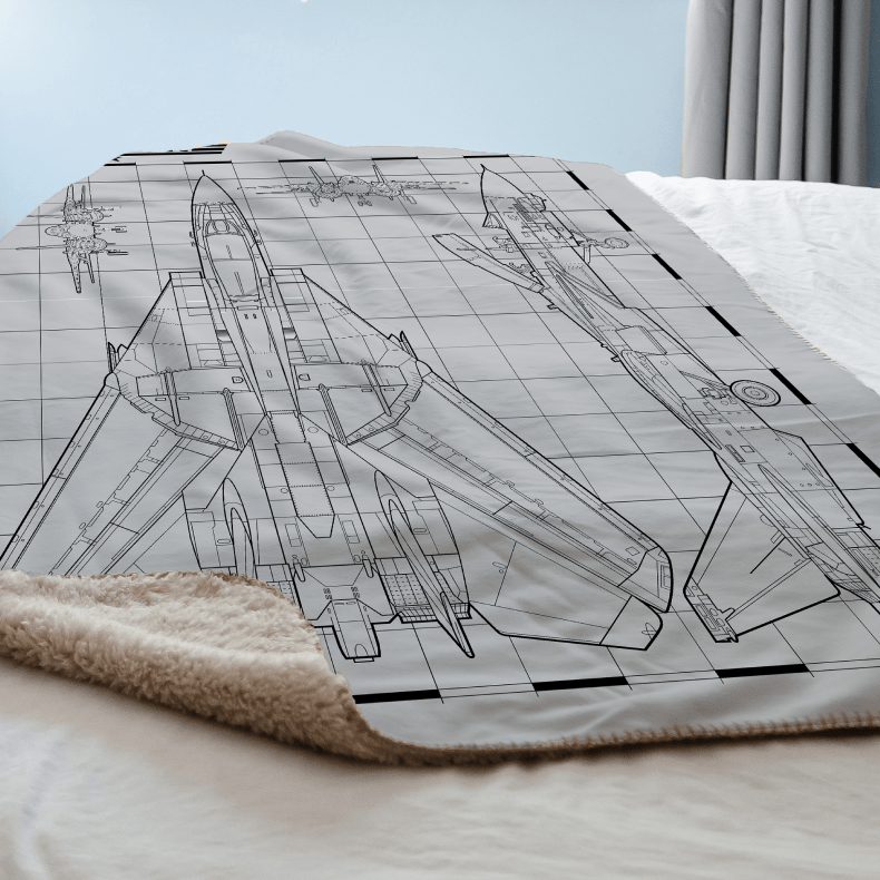 Top Gun Fighter Jet Schematics Sherpa Blanket