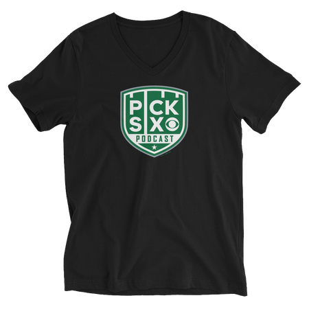 Pick Six Podcast Logo V - Neck Short Sleeve T - Shirt - Paramount Shop