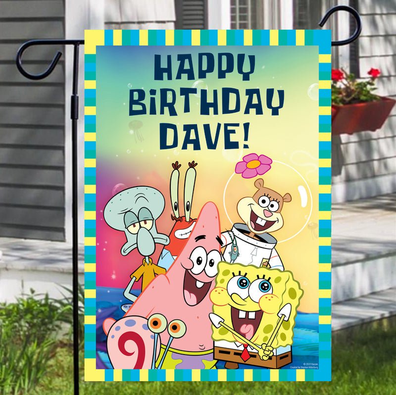 Spongebob Squarepants Group Shot Personalized Flag - Paramount Shop