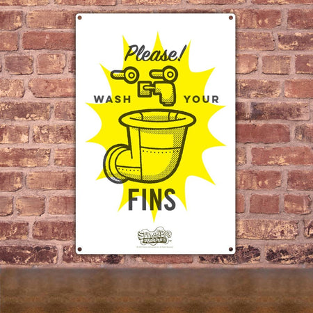 SpongeBob SquarePants Wash Your Fins Metal Sign - Paramount Shop