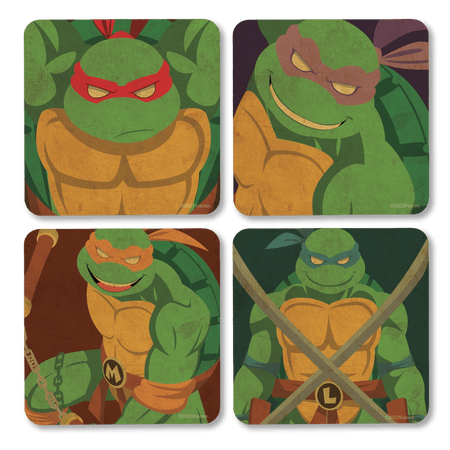 Teenage Mutant Ninja Turtles Coasters with Mahogany Holder - Set of 4 - Paramount Shop