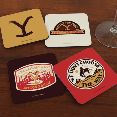 Yellowstone Logos Coasters with Mahogany Holder - Paramount Shop