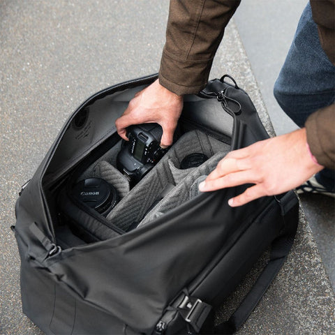 35L duffel bag with the camera cube