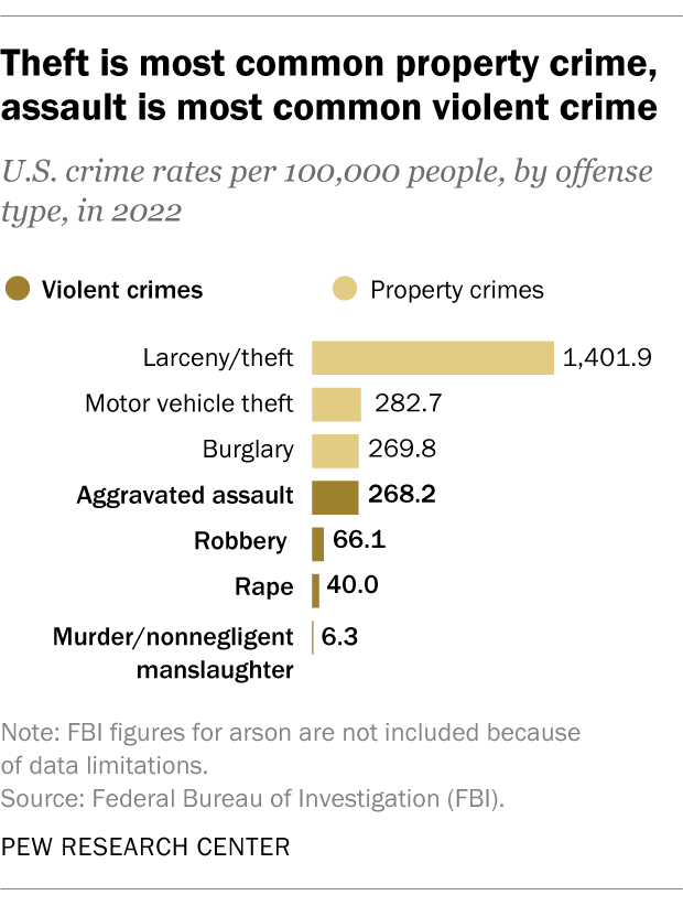 Theft is most common property crime, assault is most common violent crime