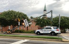 Assistant Director of Engineering Bryan Stilley called the failure of the structure "a little bit of an oddity."  He said city workers will string up a temporary metal wire between wooden poles to hang up the traffic signals and signs until a replacement can be built.