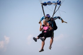 80-year-old Saroj Patel of Yorktown loves the thrill of skydiving, especially with family. This time, she was finally able to get five grandkids and her daughter to join her, all at once.