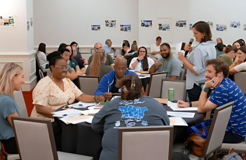 Group of people sitting together at the conference