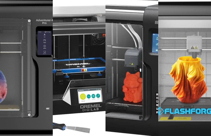 four enclosed 3D printers sliced together