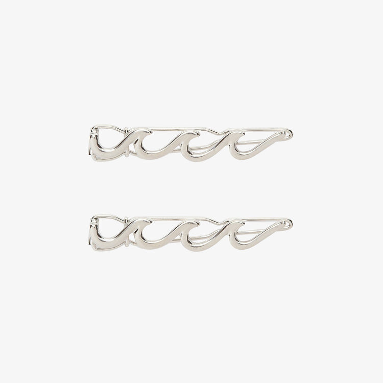 Silver Wave Hair Barrettes (Set of 2)