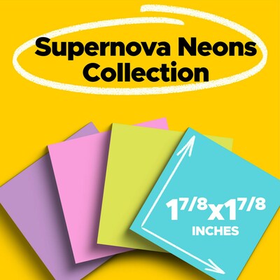 Post-it Super Sticky Notes, 1 7/8 x 1 7/8, Supernova Neons Collection, 90 Sheet/Pad, 8 Pads/Pack (