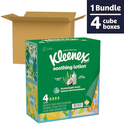 Kleenex Lotion Facial Tissue, 3-Ply, 60 Sheets/Box, 4 Boxes/Pack (54289)