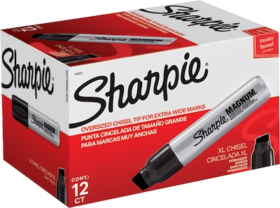 Sharpie Magnum Permanent Markers, XL Chisel Tip, Black, 12/Pack (44001A)