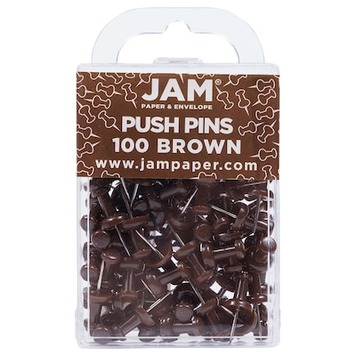 JAM Paper Push Pins, Chocolate Brown, 100/Pack (222419049)