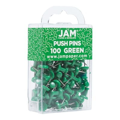 JAM Paper Push Pins, Green, 100/Pack (2242954)