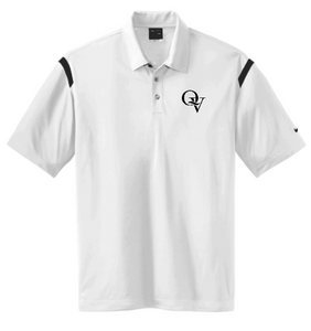 QUAKER VALLEY MEN'S EMBROIDERED NIKE DRY FIT SHOULDER STRIPE POLO - WHITE