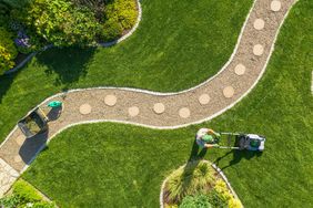 Big Garden Grass Field Mowing by Caucasian Gardener