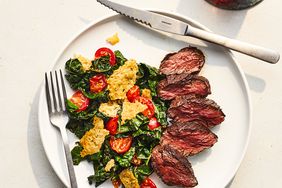 Hanger Steak With Warm Kale and Crispy Cheese Salad