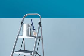 How to Paint a Ceiling, step ladder and paint can