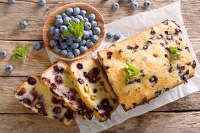 Overhead view of TikTok Baked Oats with Blueberries