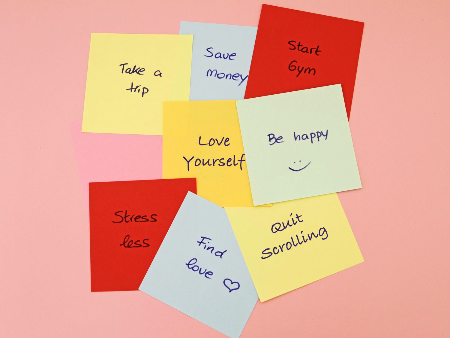 New Year's Resolutions On Sticky Notes