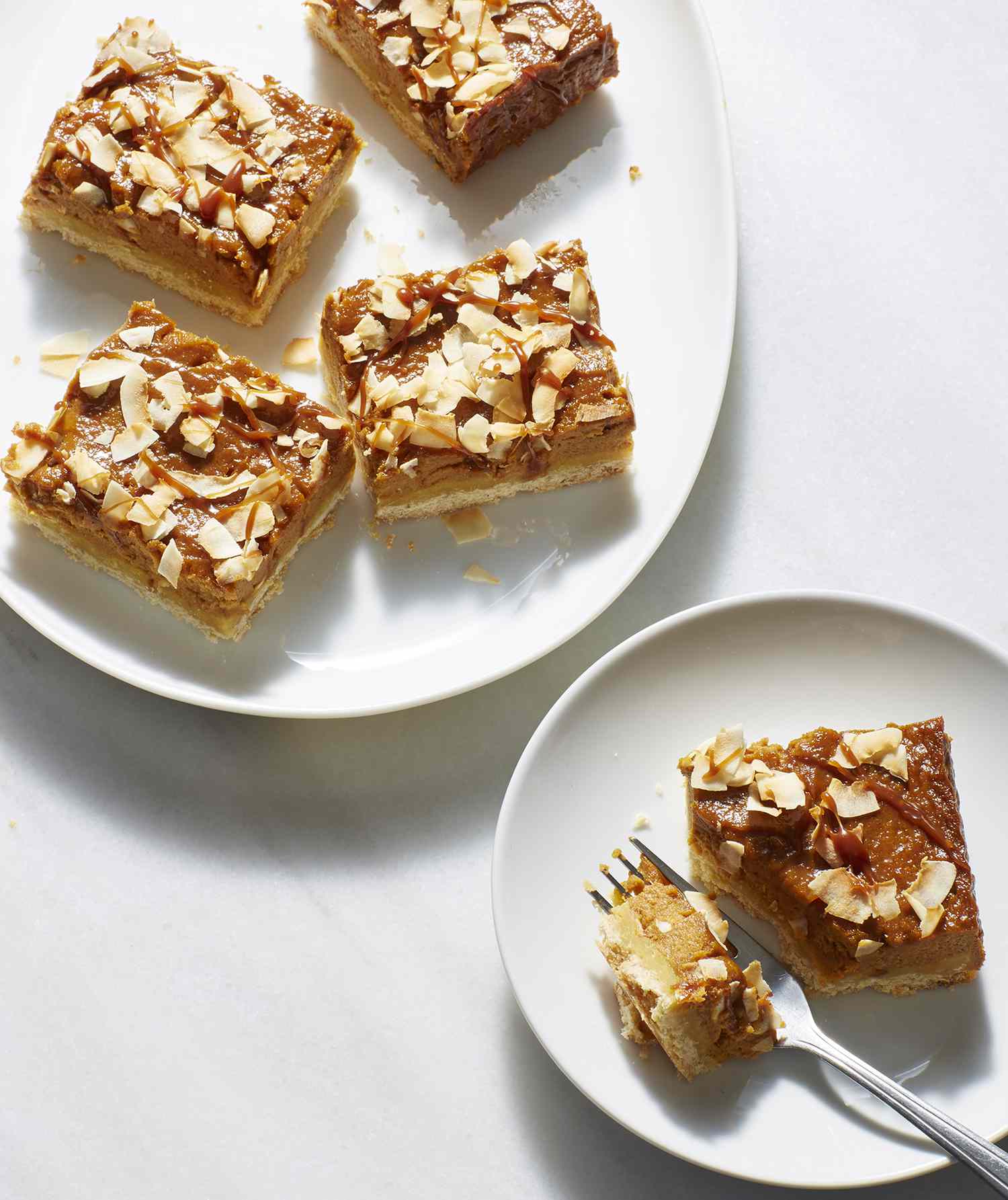 Pumpkin Caramel Pie Bars With Toasted Coconut