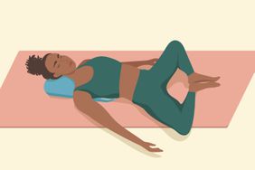 Yoga poses for stress relief: reclining bound angle pose with bolster