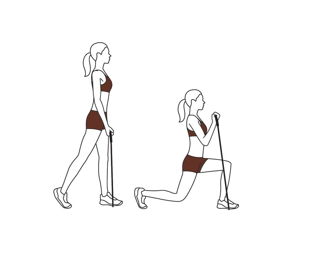 illustration of woman doing a lunge exercise with resistance band