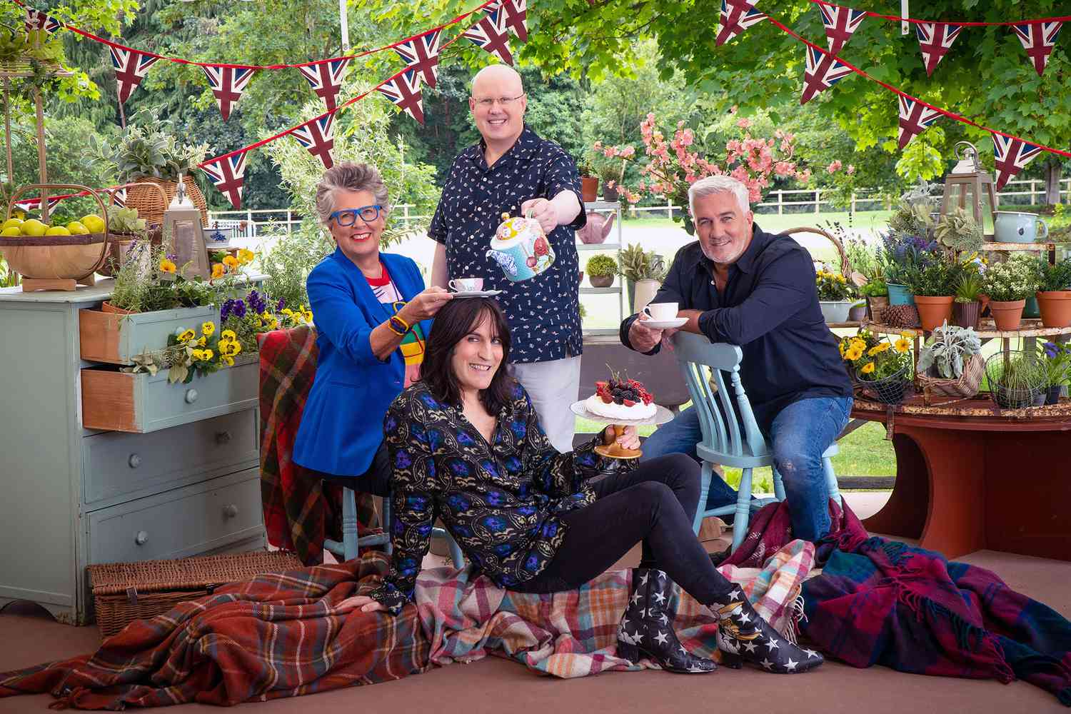 Prue Leith, Noel Felding, Matt Lucas and Paul Hollywood on "Great British Baking Show"