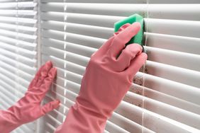 Person cleaning blinds