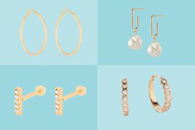 Collage of popular earrings for sensitive ears on a colorful background