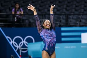 PARIS, FRANCE - JULY 25: Simone Biles of Team United States smiles during a Gymnastics training session ahead of the Paris 2024 Olympics Games on July 25, 2024 in Paris, France