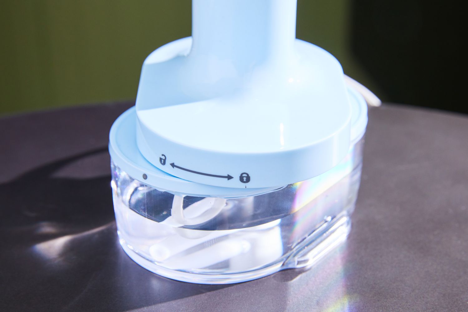Close-up of the water tank of the Proctor Silex Compact 2-in-1 Garment Steamer/Iron.