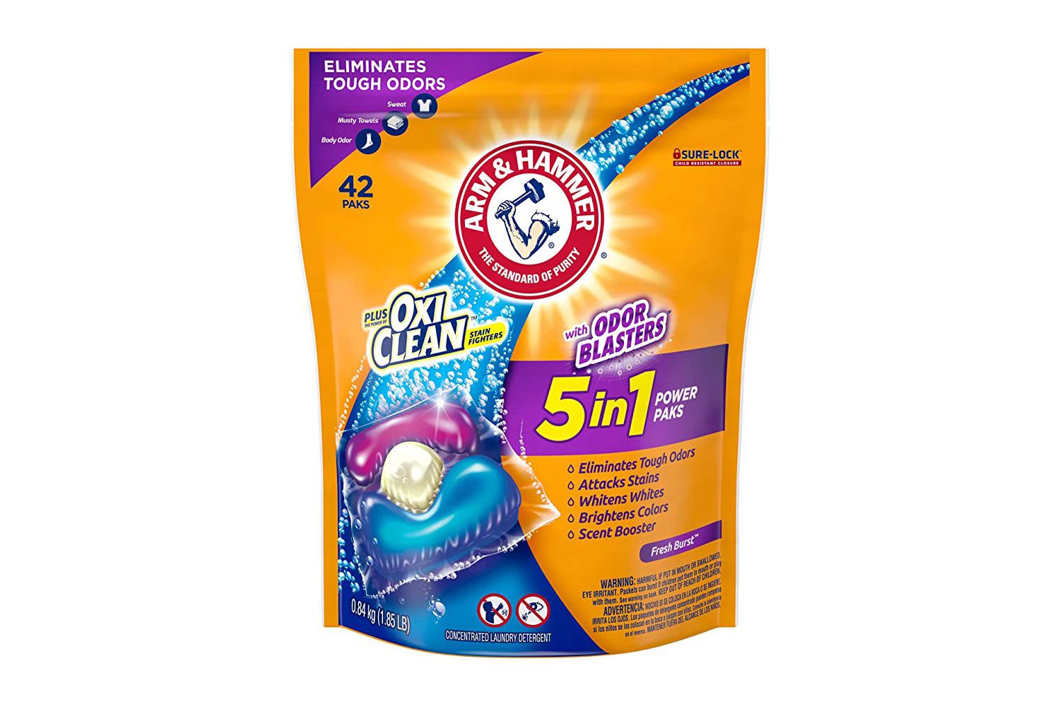 Arm &amp; Hammer Plus OxiClean With Odor Blasters LAUNDRY DETERGENT 5-IN-1 Power Paks, 42CT (Packaging may vary)