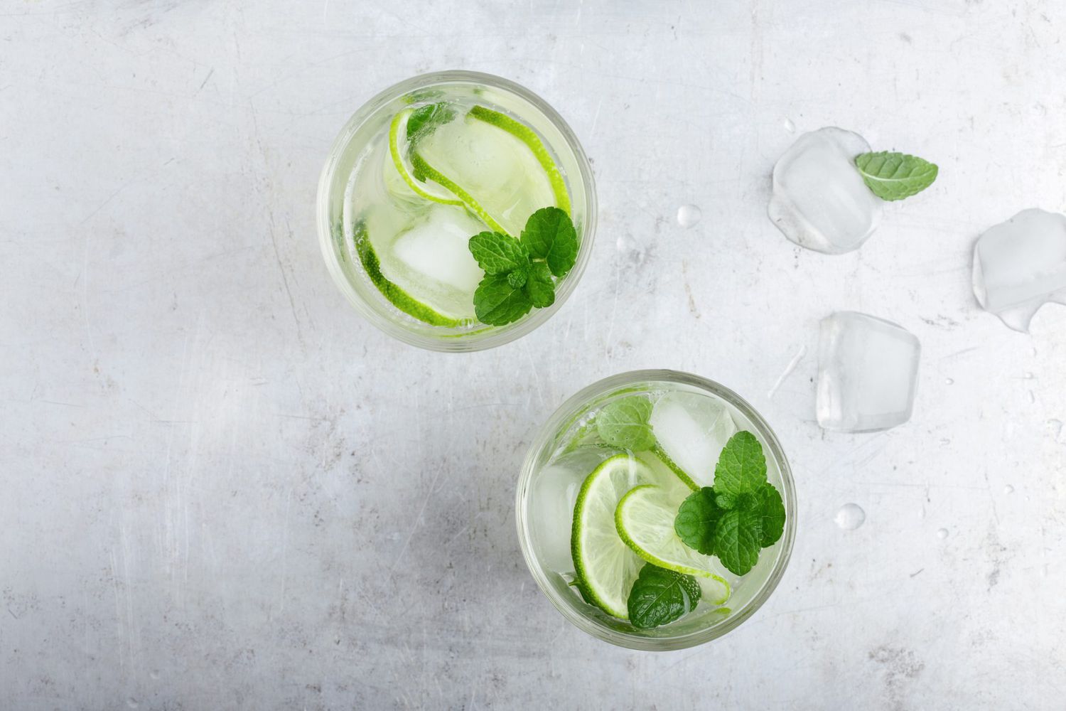 Ice water with lime and mint