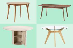 A collage of small dining tables on a colorful background