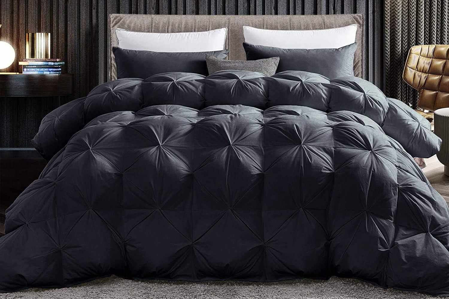 October Amazon Prime Day Egyptian Cotton Factory Outlet Store Luxurious All-Season Goose Down Feather Fiber Comforter California King Size Duvet Insert, Exquisite Pinch Pleat Design