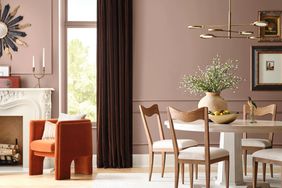 living and dining room area painted a soft mauve pink shade