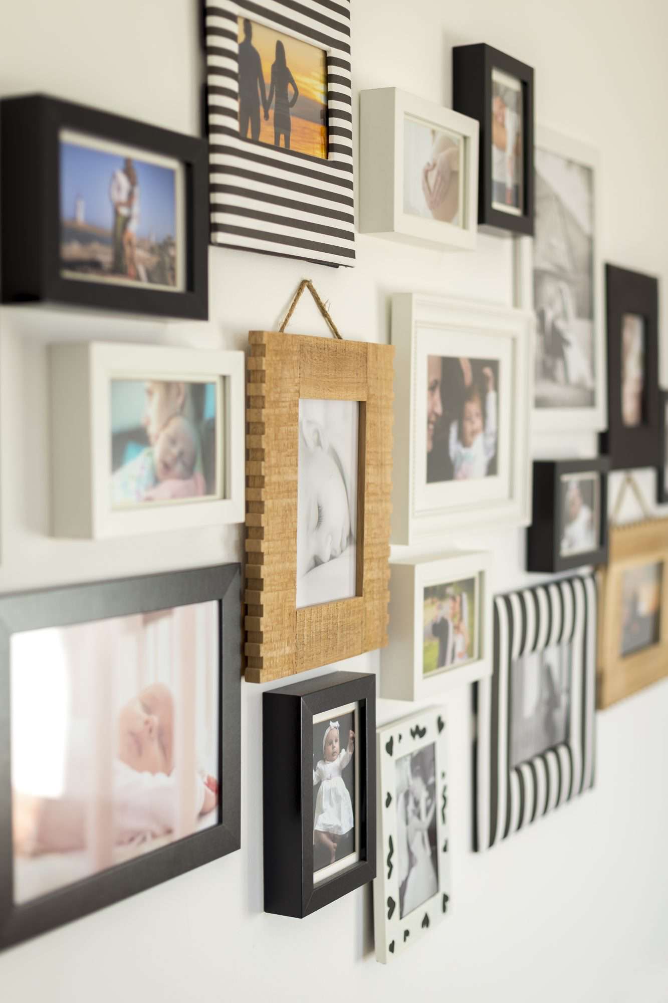 family photos on wall