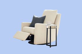 A recliner we recommend on a blue background