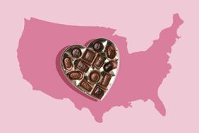 Valentine's Day candy over a map of the United States